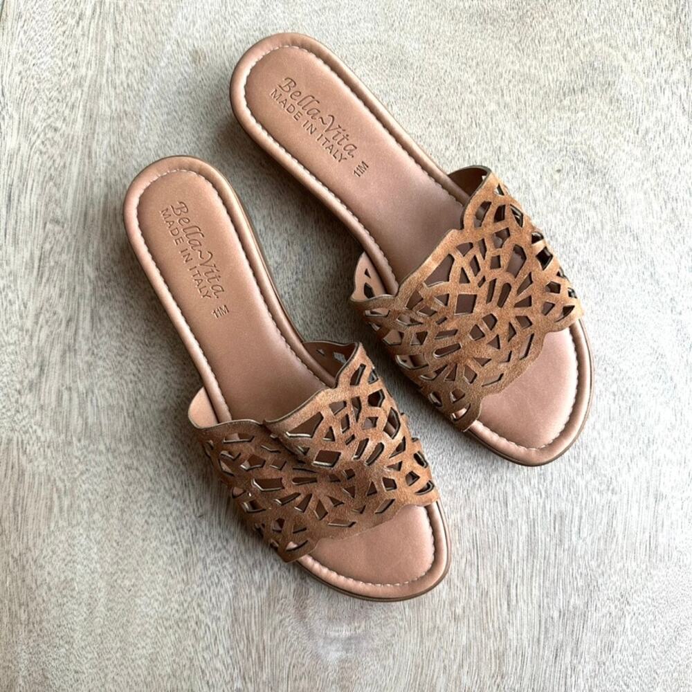 Bella-Vita Cas-Italy Wedge Slide‎ Sandal - Women's Size 11 Tan Leather